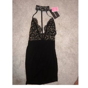 Black Lace Harness Detail Bodycon Dress